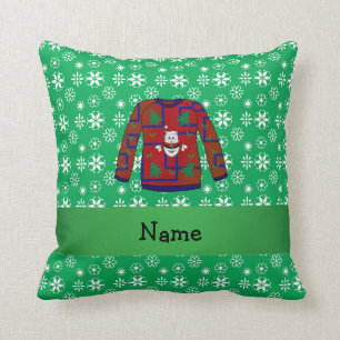 Personalized name ugly christmas sweater snowflake throw pillow