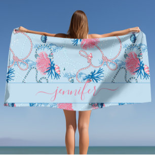 Personalized Name Under the Sea Reef Pattern Beach Towel