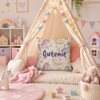 Personalized Name Unicorn Bedroom Decor Throw Pillow