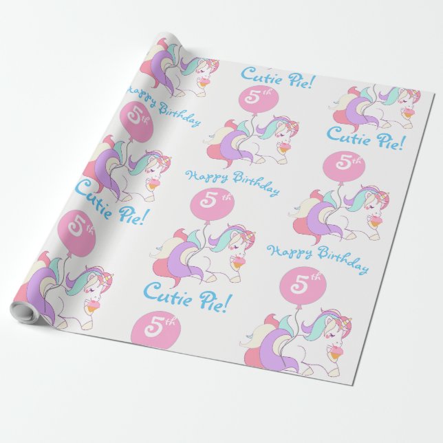 Personalized Name Unicorn Birthday Party Gift Wrap (Unrolled)