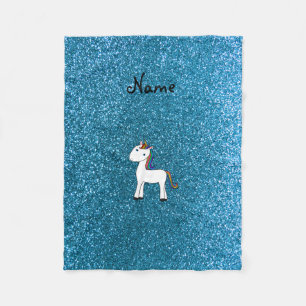 Personalized name unicorn blue glitter fleece blanket