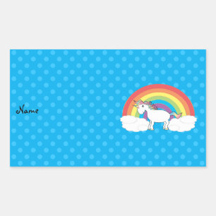 Personalized name unicorn blue polka dots sticker