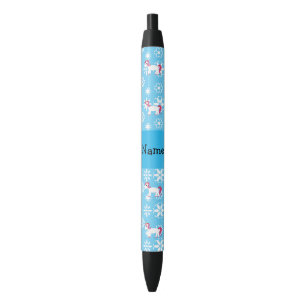 Personalized name unicorn blue snowflakes black ink pen