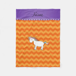 Personalized name unicorn orange chevrons fleece blanket