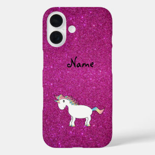 Personalized name unicorn pink glitter iPhone 16 case