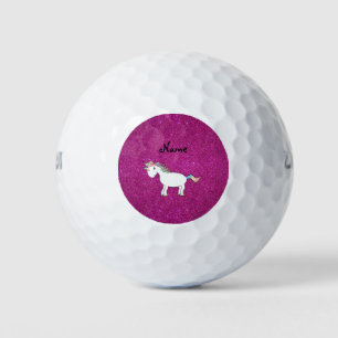 Personalized name unicorn pink glitter golf balls