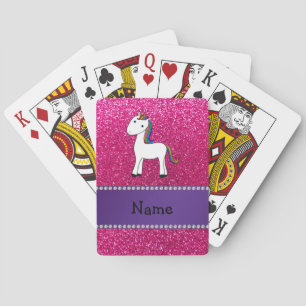 Personalized name unicorn pink glitter playing cards