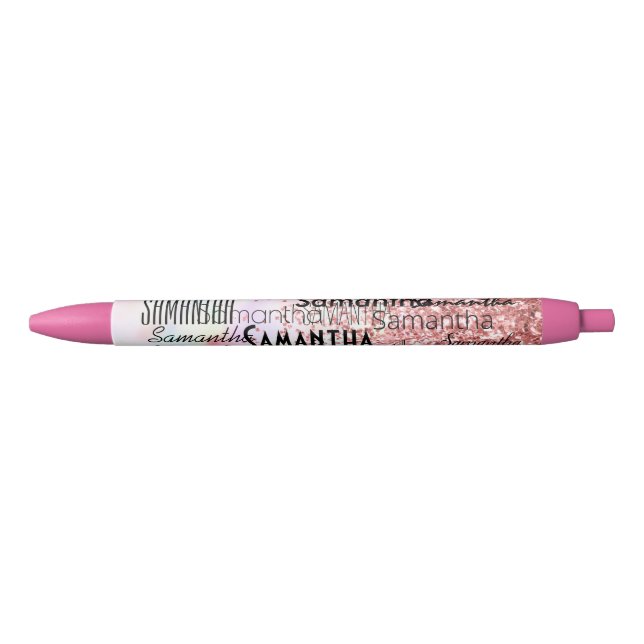 Personalized Name Unicorn Pink Glitter Sparkle   Black Ink Pen (Front)