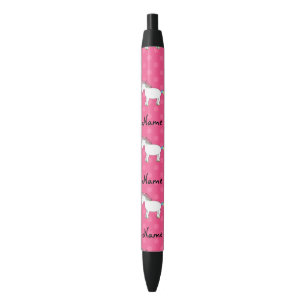 Personalized name unicorn pink polka dots black ink pen