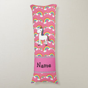 Personalized name unicorn pink rainbows body pillow