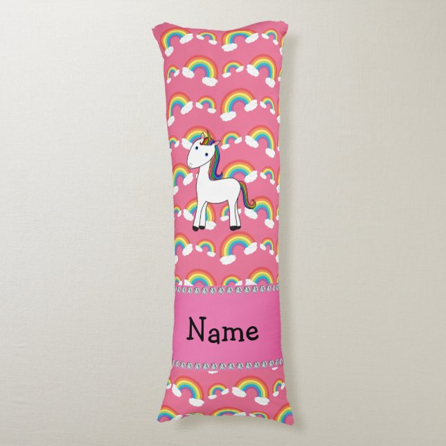 Personalized name unicorn pink rainbows body pillow (Front Vertical)