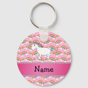 Personalized name unicorn pink rainbows keychain