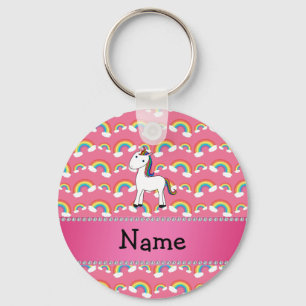 Personalized name unicorn pink rainbows keychain