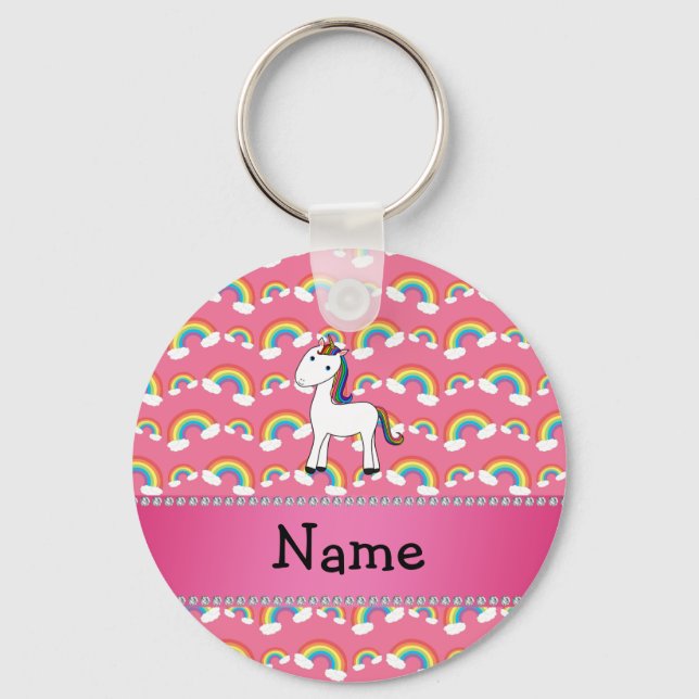 Personalized name unicorn pink rainbows keychain (Front)