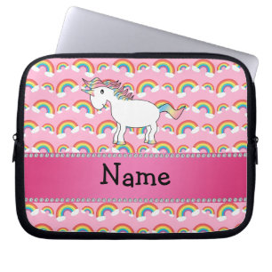 Personalized name unicorn pink rainbows laptop sleeve