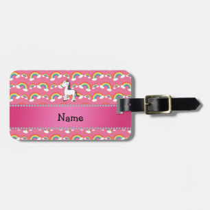 Personalized name unicorn pink rainbows luggage tag