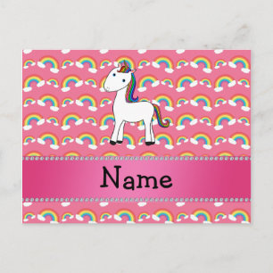 Personalized name unicorn pink rainbows postcard