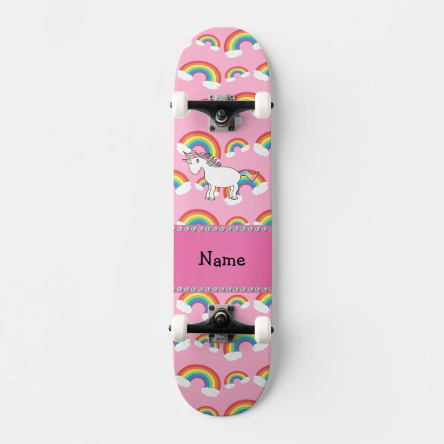 Personalized name unicorn pink rainbows skateboard (Front)
