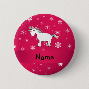 Personalized name unicorn pink snowflakes 2 inch round button