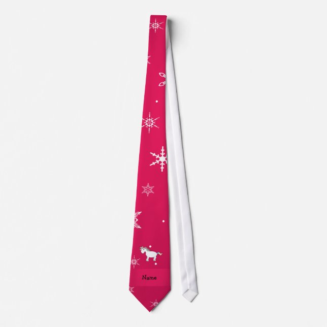 Personalized name unicorn pink snowflakes tie (Front)