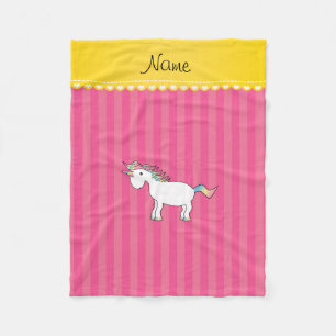 Personalized name unicorn pink stripes fleece blanket