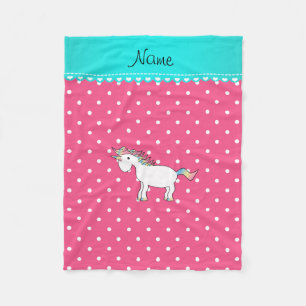 Personalized name unicorn pink tiny dots fleece blanket