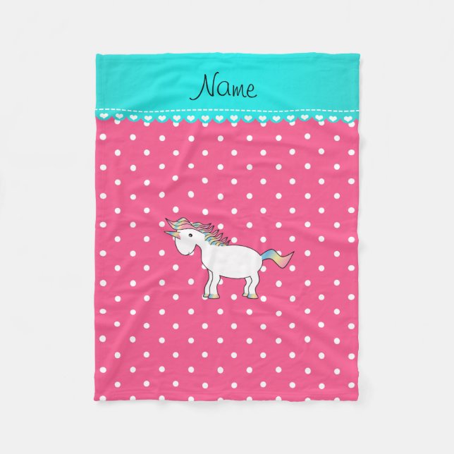 Personalized name unicorn pink tiny dots fleece blanket (Front)