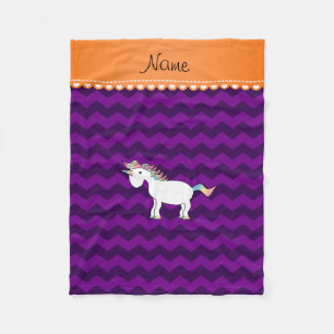 Personalized name unicorn purple chevrons fleece blanket