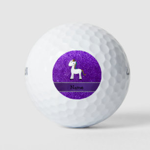 Personalized name unicorn purple glitter golf balls