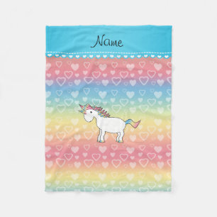 Personalized name unicorn rainbow hearts fleece blanket