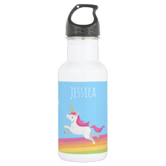 Personalized Name Unicorn Rainbow Water Bottle
