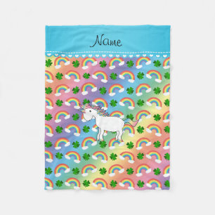 Personalized name unicorn rainbows shamrocks fleece blanket