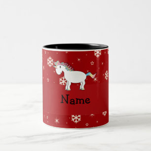 Personalized name unicorn red snowflakes Two-Tone coffee mug