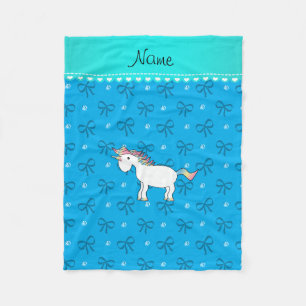 Personalized name unicorn sky blue diamonds bows fleece blanket