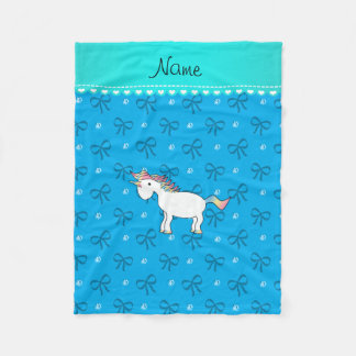 Personalized name unicorn sky blue diamonds bows fleece blanket