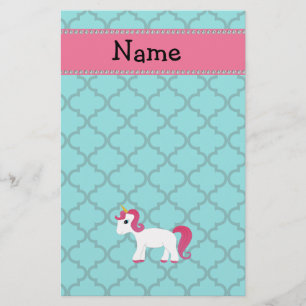 Personalized name unicorn turquoise moroccan stationery