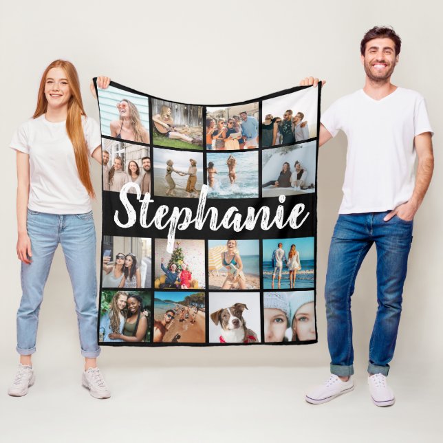 Personalized Name & Unique Photo Collage Fleece Blanket (In Situ)