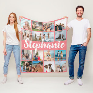 Personalized Name & Unique Photo Collage Fleece Blanket