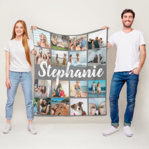 Personalized Name & Unique Photo Collage Fleece Blanket