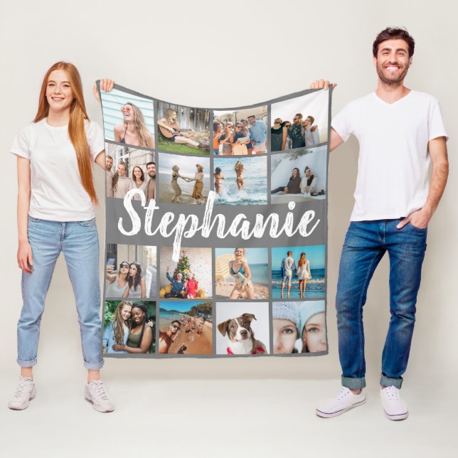 Personalized Name & Unique Photo Collage Fleece Blanket (In Situ)
