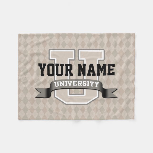 Personalized Name University Cool Funny College Fleece Blanket (Front (Horizontal))