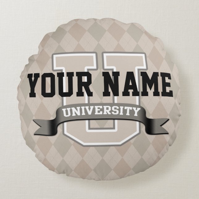 Personalized Name University Cool Funny College Round Pillow (Front)