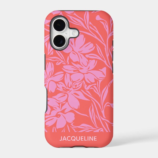 Personalized Name Vibrant Pink Red Floral Boho (Back)