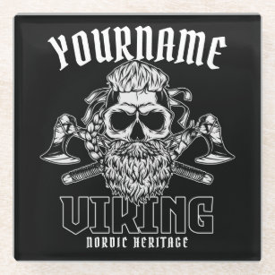Personalized NAME Viking Nordic Warrior Heritage  Glass Coaster