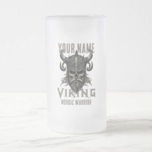 Personalized NAME Viking Warrior Heritage Frosted Glass Beer Mug