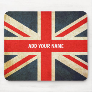 Personalized Name Vintage Grunge Union Jack Flag Mouse Pad