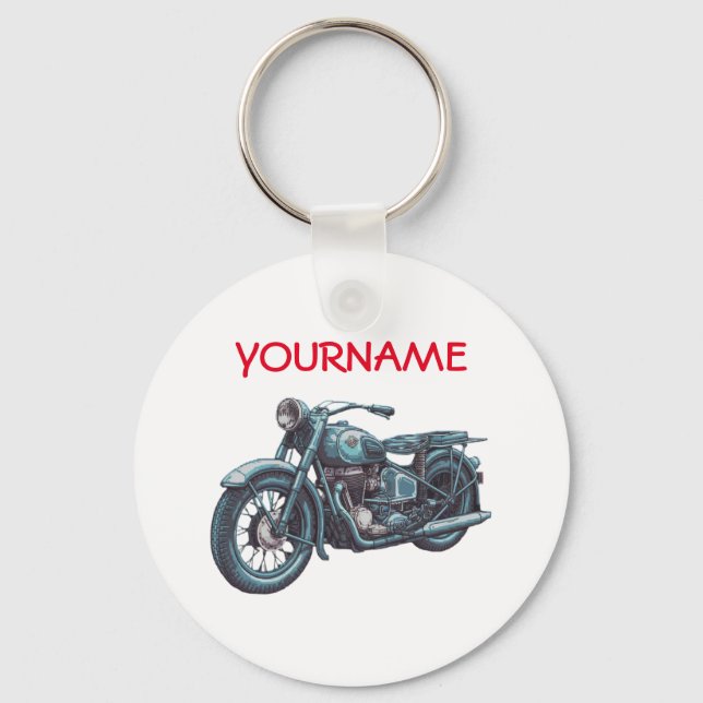 Personalized NAME Vintage Motorcycle Keychain (Front)