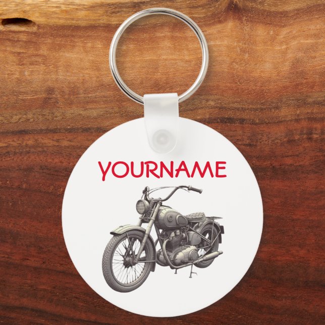 Personalized NAME Vintage Motorcycle Keychain (Front)