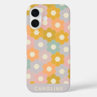 Personalized Name Vintage Pastel Hexagon Floral 