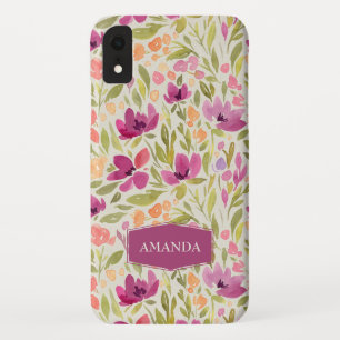 Personalized Name Violet Floral Pattern iPhone XR Case